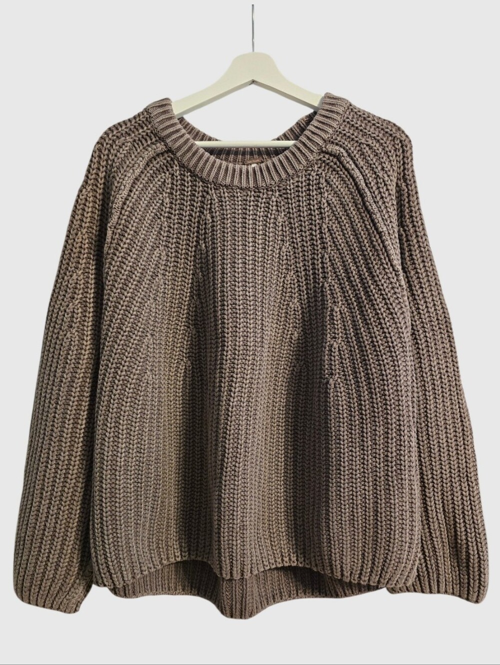 Free People Take Me Home Sweater Womens XL Taupe Crewneck Chunky Heavy Cozy Boho - Picture 2 of 9